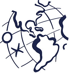 A simplified illustration of a globe on a green background.